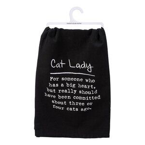 Primitives by Kathy  Dish Towel Black White Cat Lady Kitchen Linen Black White